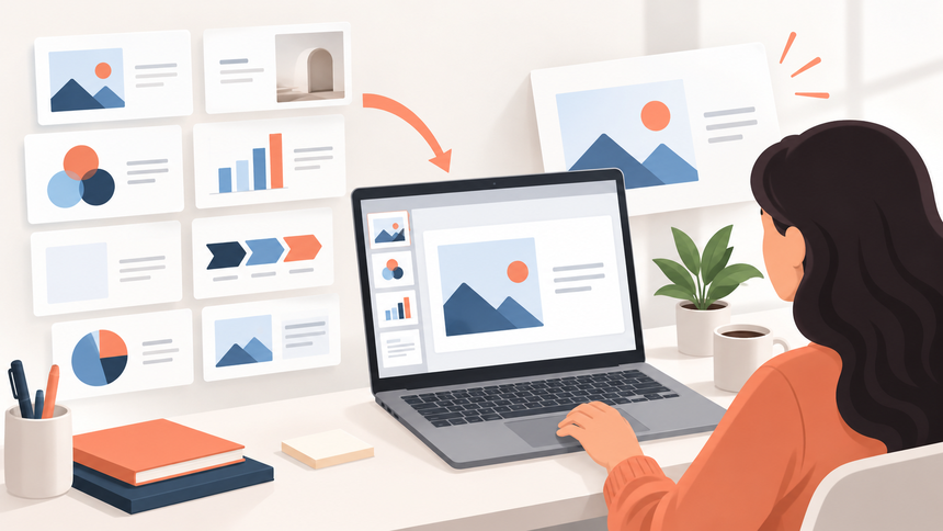 Editorial illustration for this presentation workflow