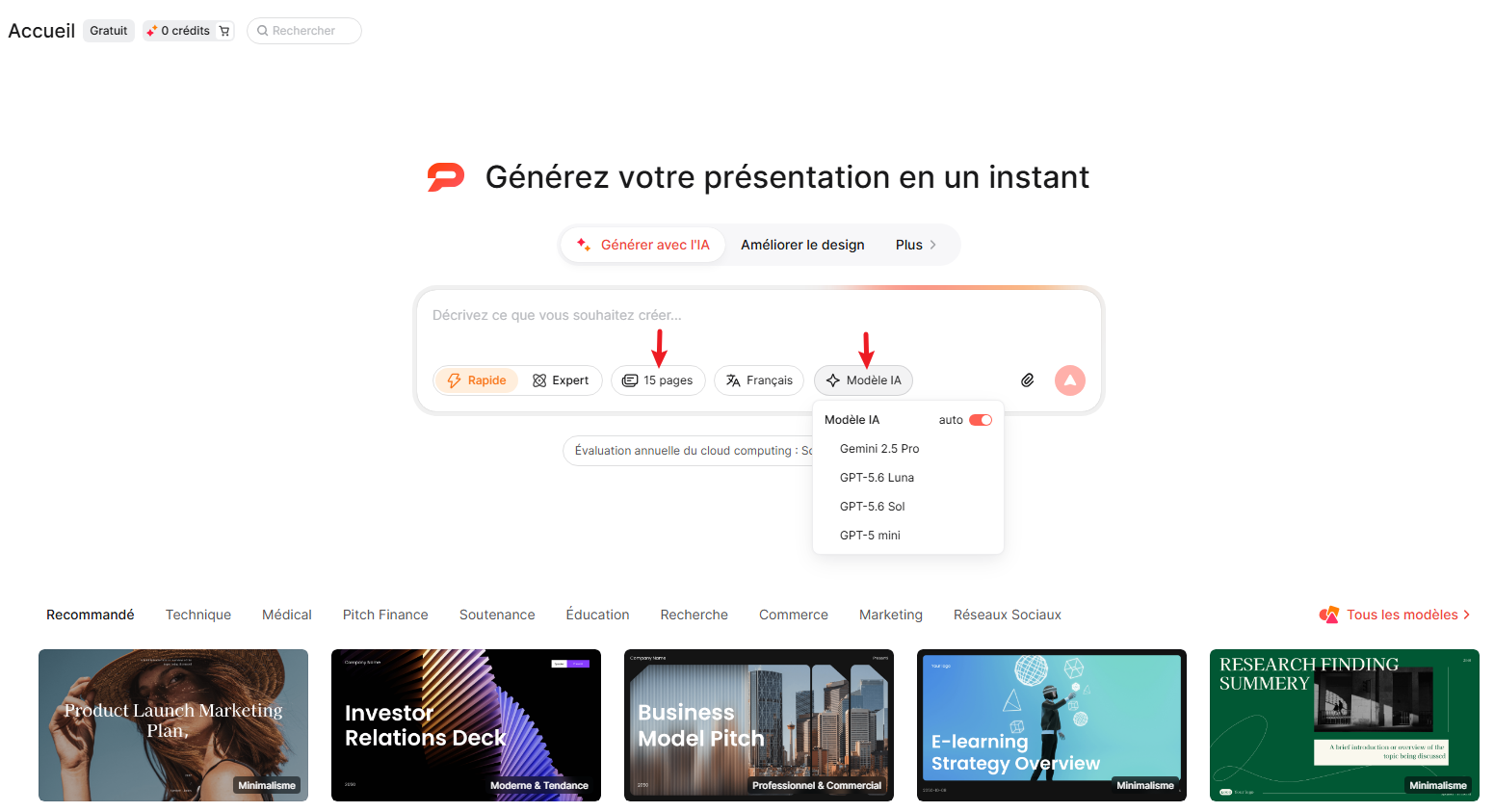 Options de longueur, de langue et de modèle pour la génération
