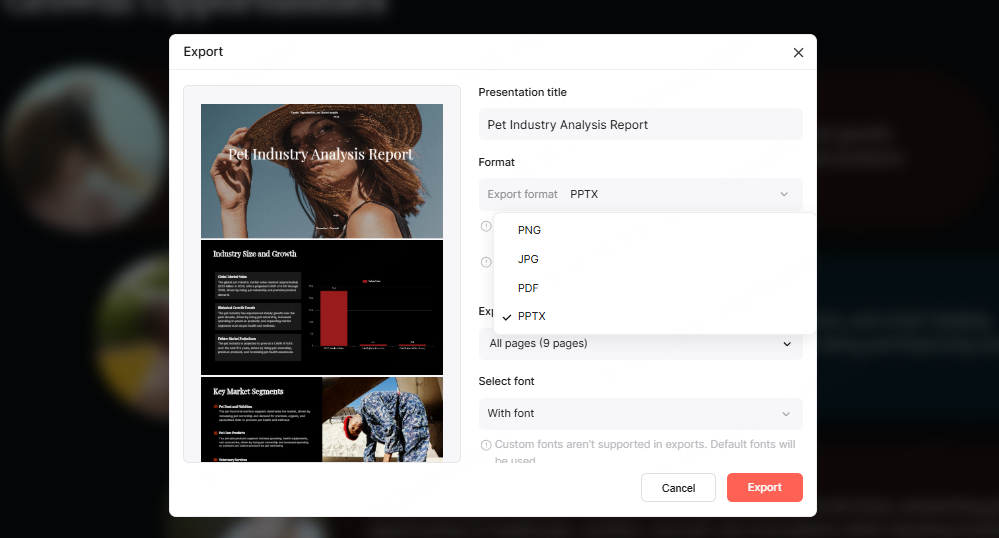 ai ppt export settings