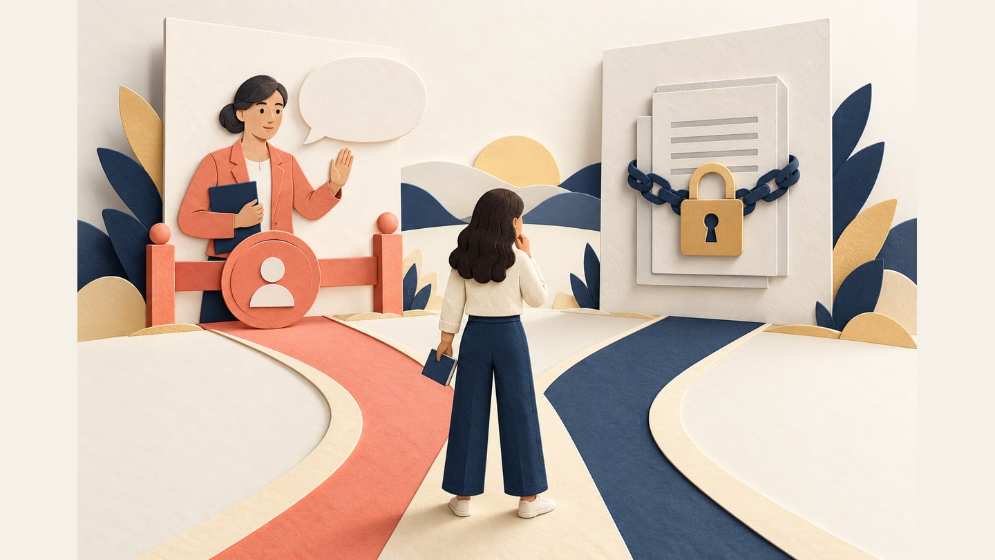 A worker chooses between asking the responsible person and approaching locked documents