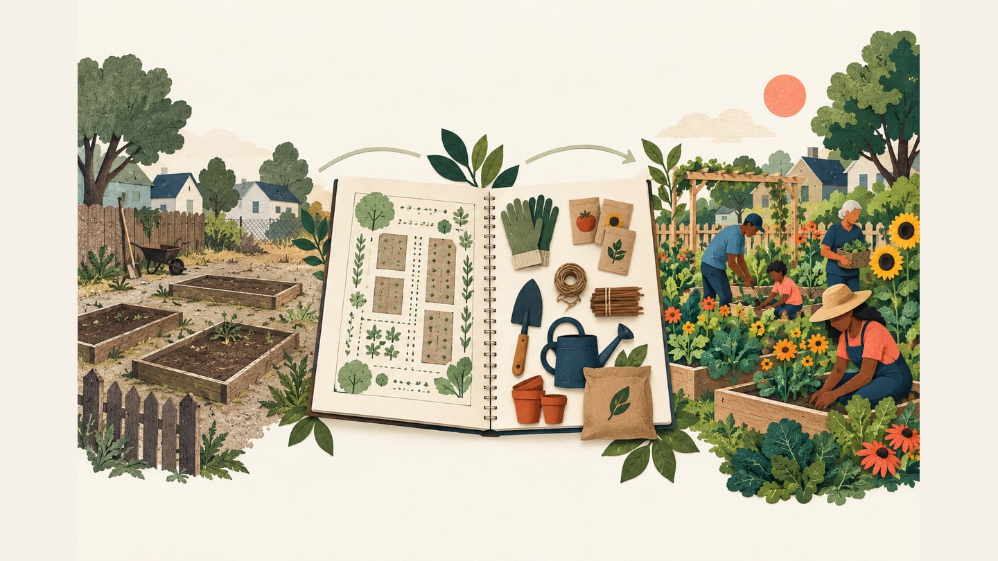 A community garden project connects an unmet need, planned resources and a planted garden