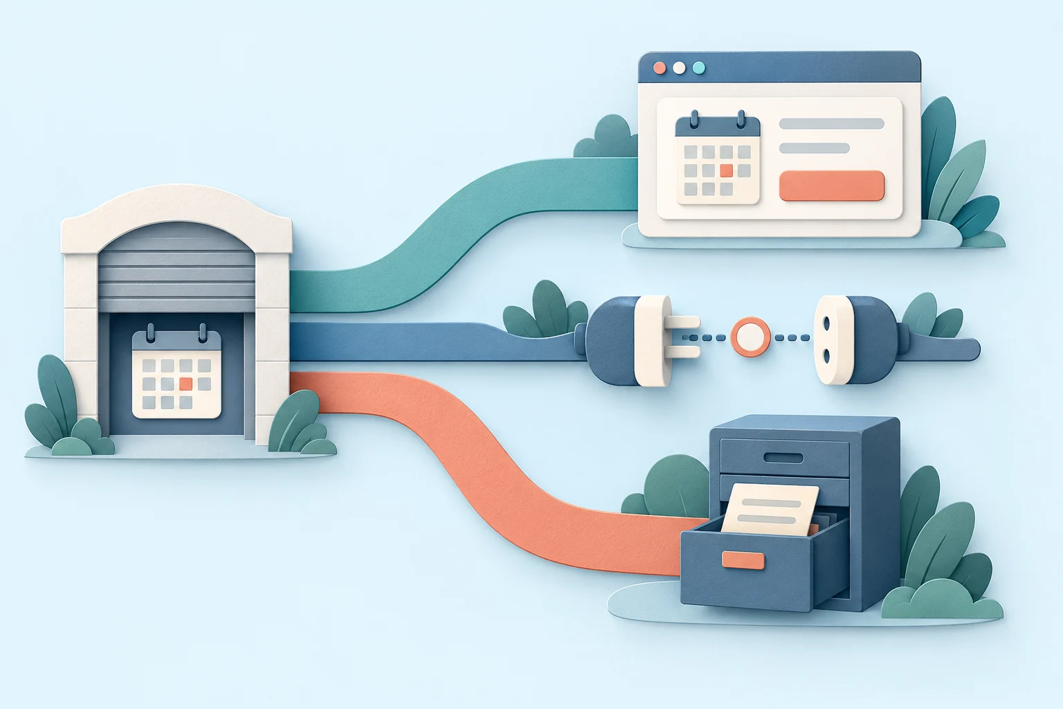 A retiring booking portal branching into separate paths for browser users, API integrations, and historical records