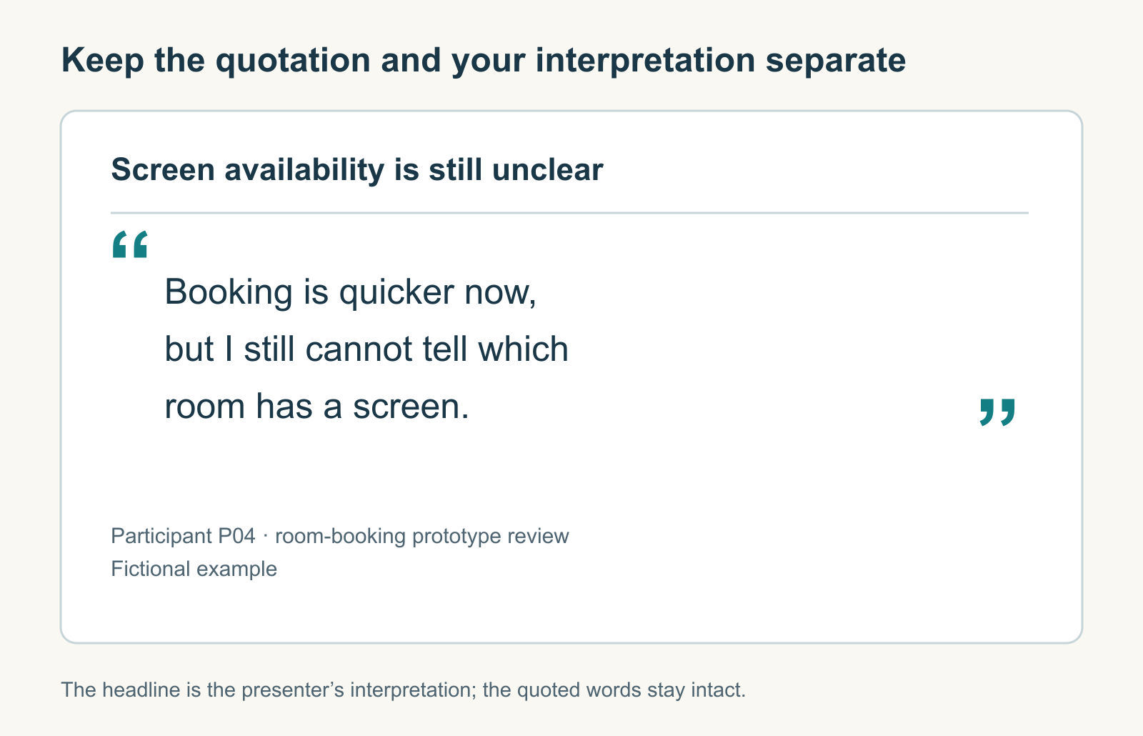 A quote slide keeps the equipment-visibility headline, the complete mixed comment and the participant attribution in separate visual layers.
