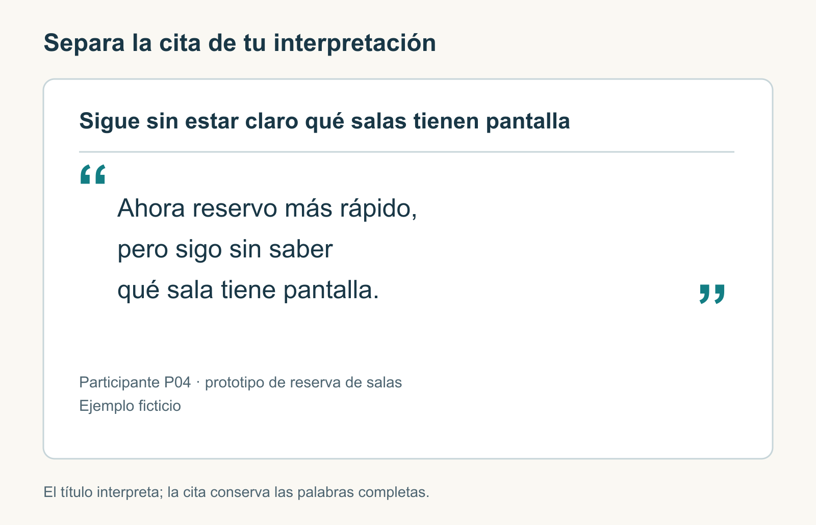 La diapositiva separa el título sobre las salas con pantalla, el comentario completo con su matiz y la atribución al participante.
