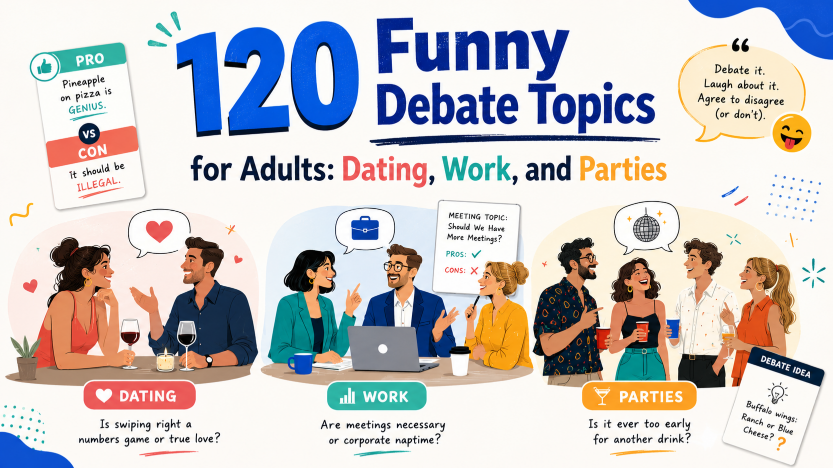 120 Funny Debate Topics for Adults: Dating, Work, and Parties
