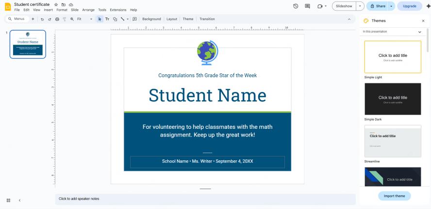 Student Certificate
