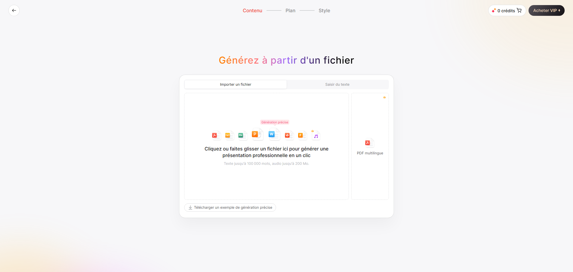 Écran de création à partir d’un fichier