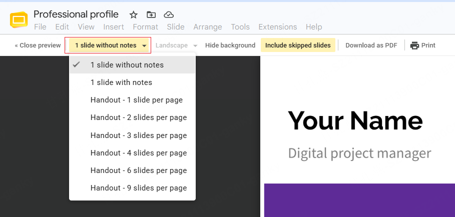 Print Google Slides with Speaker Notes