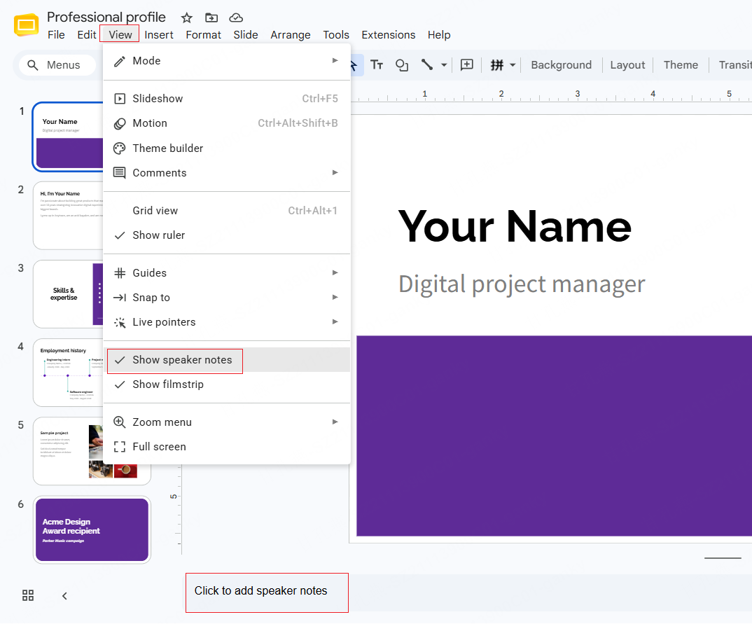 How to Add Speaker Notes in Google Slides