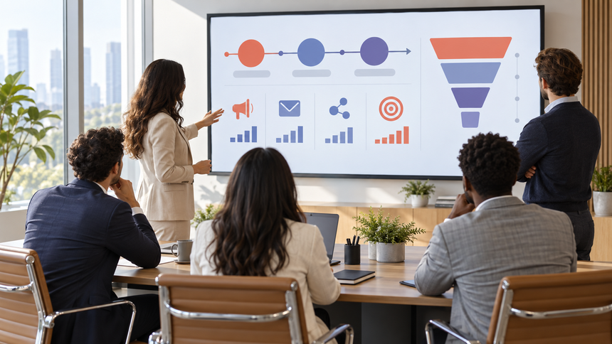 Illustrative 90-day B2B marketing plan timeline with milestones, owners, and a review gate