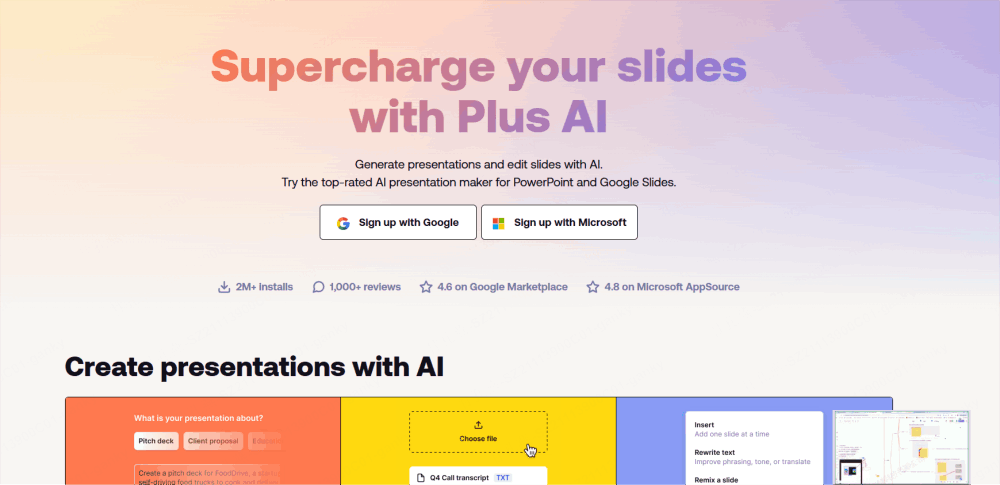 Plus AI: Best for PowerPoint and Google Slides Power Users