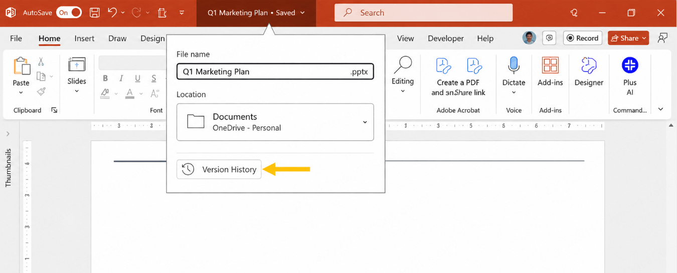 powerpoint view version history