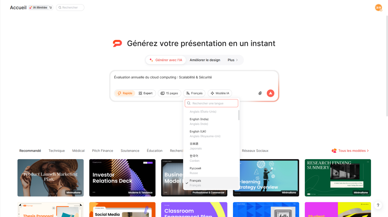 présentation internationale