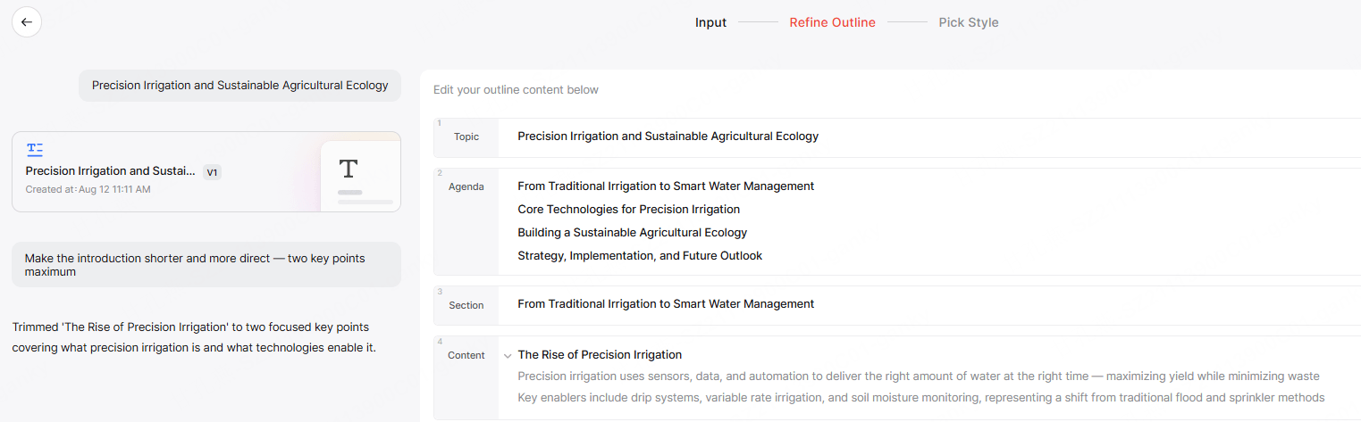 refine presentation outline