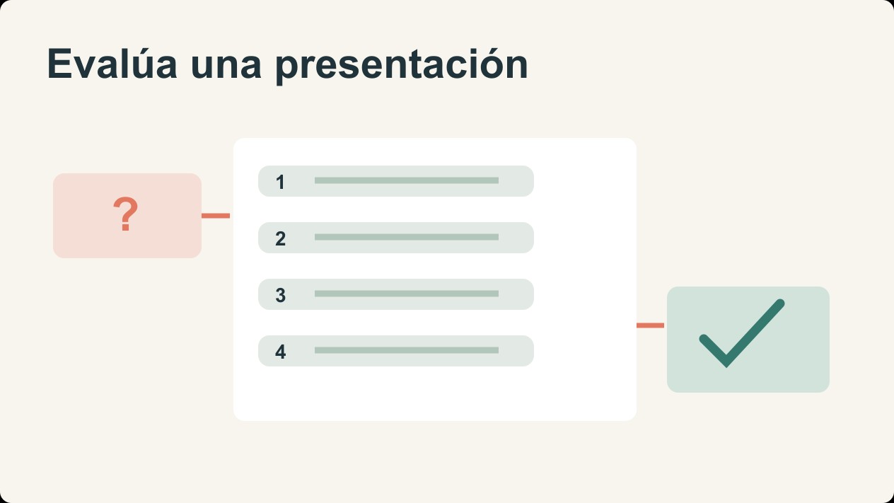 Rúbrica para revisar una presentación: mensaje, evidencia, diseño y exposición