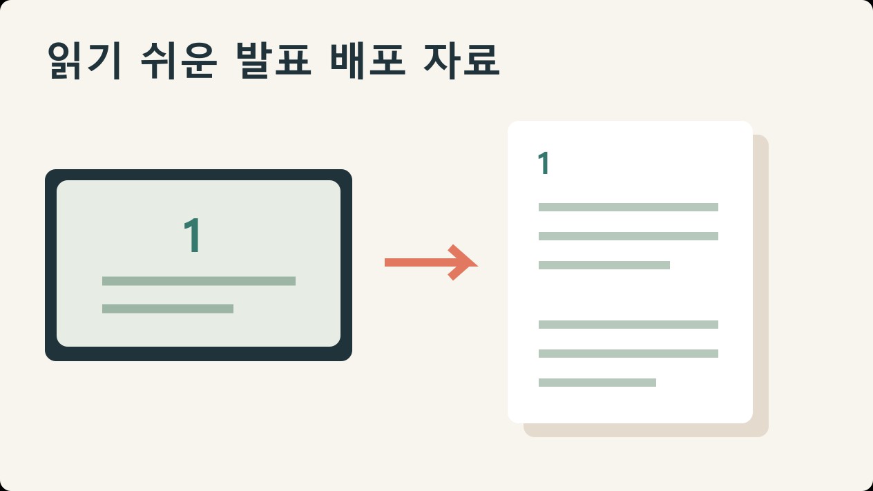 슬라이드로 발표 배포자료 만들기: 읽기 쉬운 보조 문서