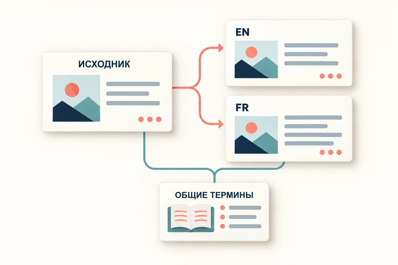 Схема перевода презентации с сохранением смысла, чисел и читаемого макета.