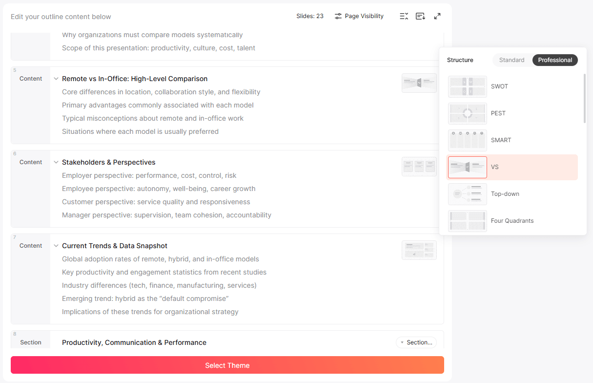 presenti comparison chart ai generator