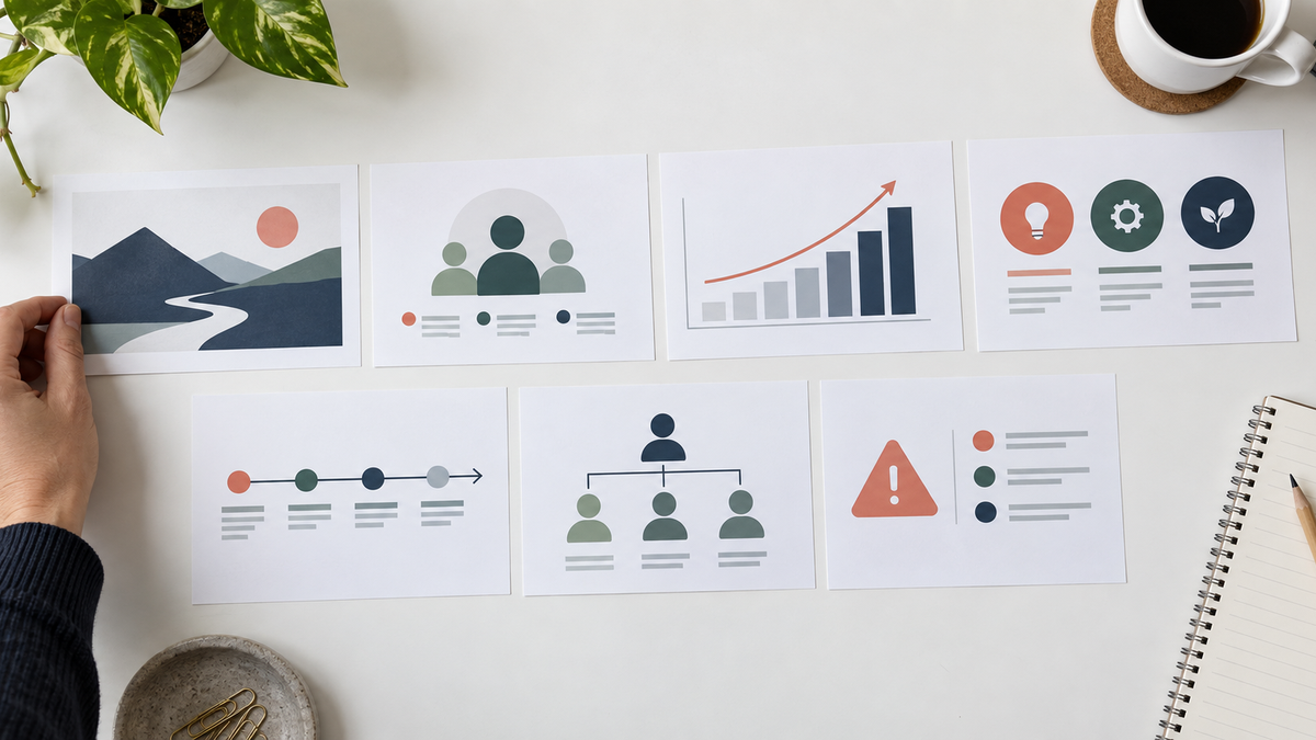 Storyboard professionnel en sept pages pour présenter un objectif SMART
