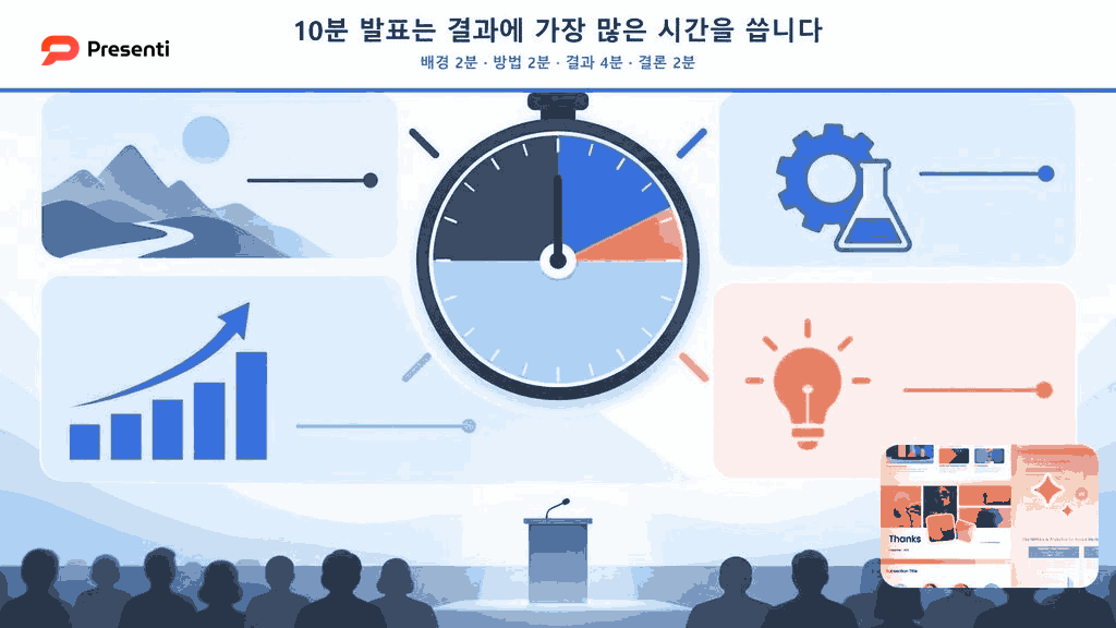 10분 학회 발표에서 배경, 방법, 결과와 결론에 시간을 배분하는 방법
