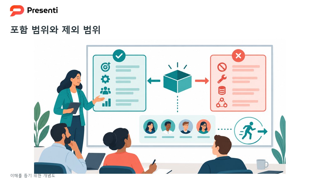 프로젝트의 포함 범위와 제외 범위를 나누어 합의하는 개념도
