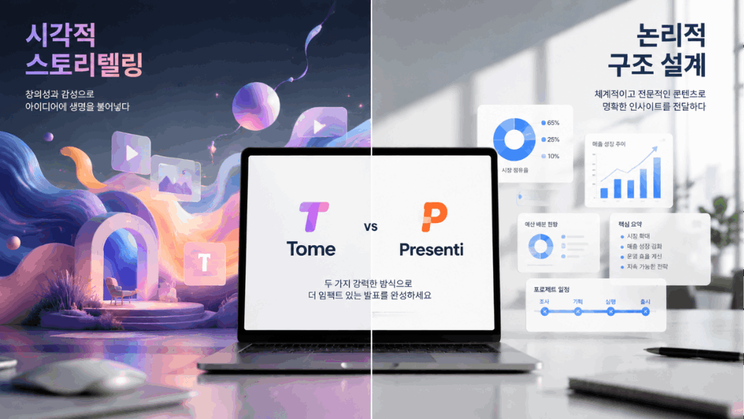프레젠티 Tome 비교, 스토리텔링 발표 자료엔 어떤 도구가 유리할까?